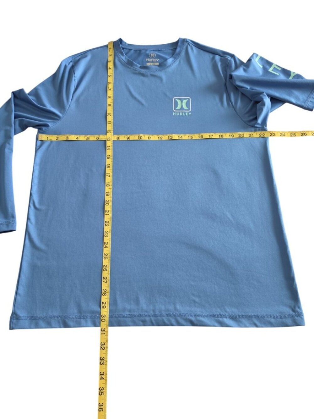 Hurley Men's Blue Long Sleeve Crew Neck Stretch T-Shirt Logo L Poly Blend - Picture 5 of 9